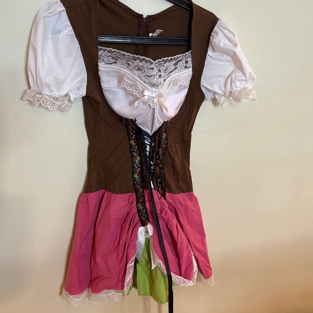 Women’s Brown and Pink October feast Dress with Lace Trim